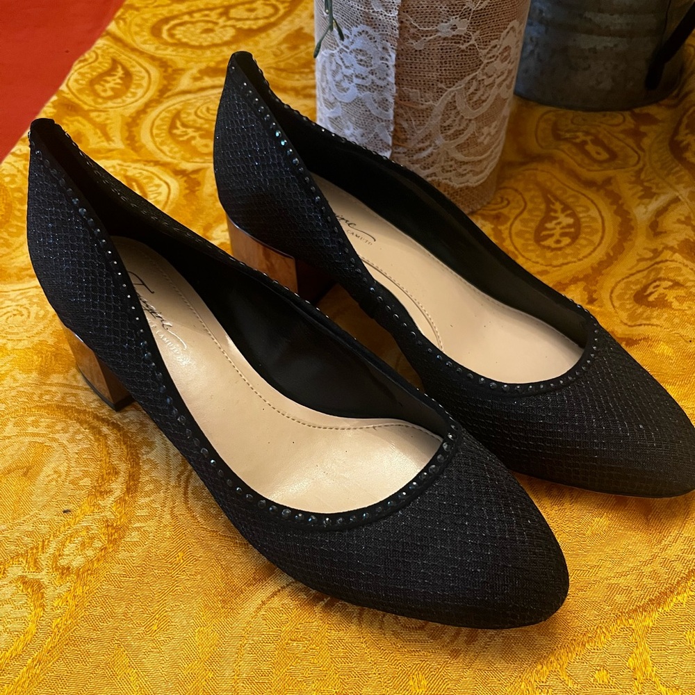 Imagine by Vince Camuto Size 7 Black Glitter Block Heel Pumps